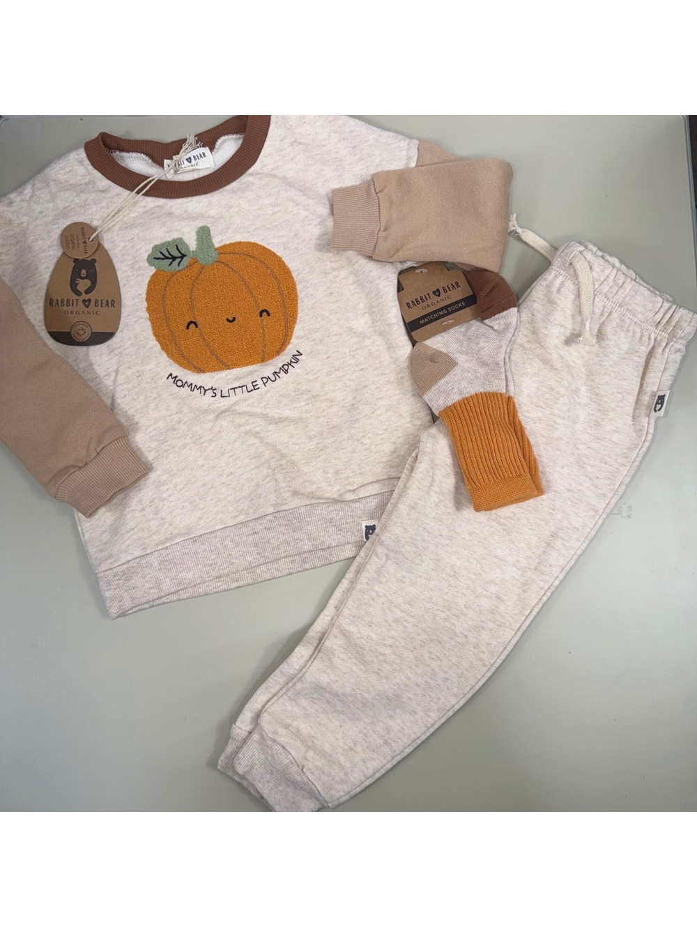 Rabbit + Bear Organic Pumpkin Outfit Set 2T NWT